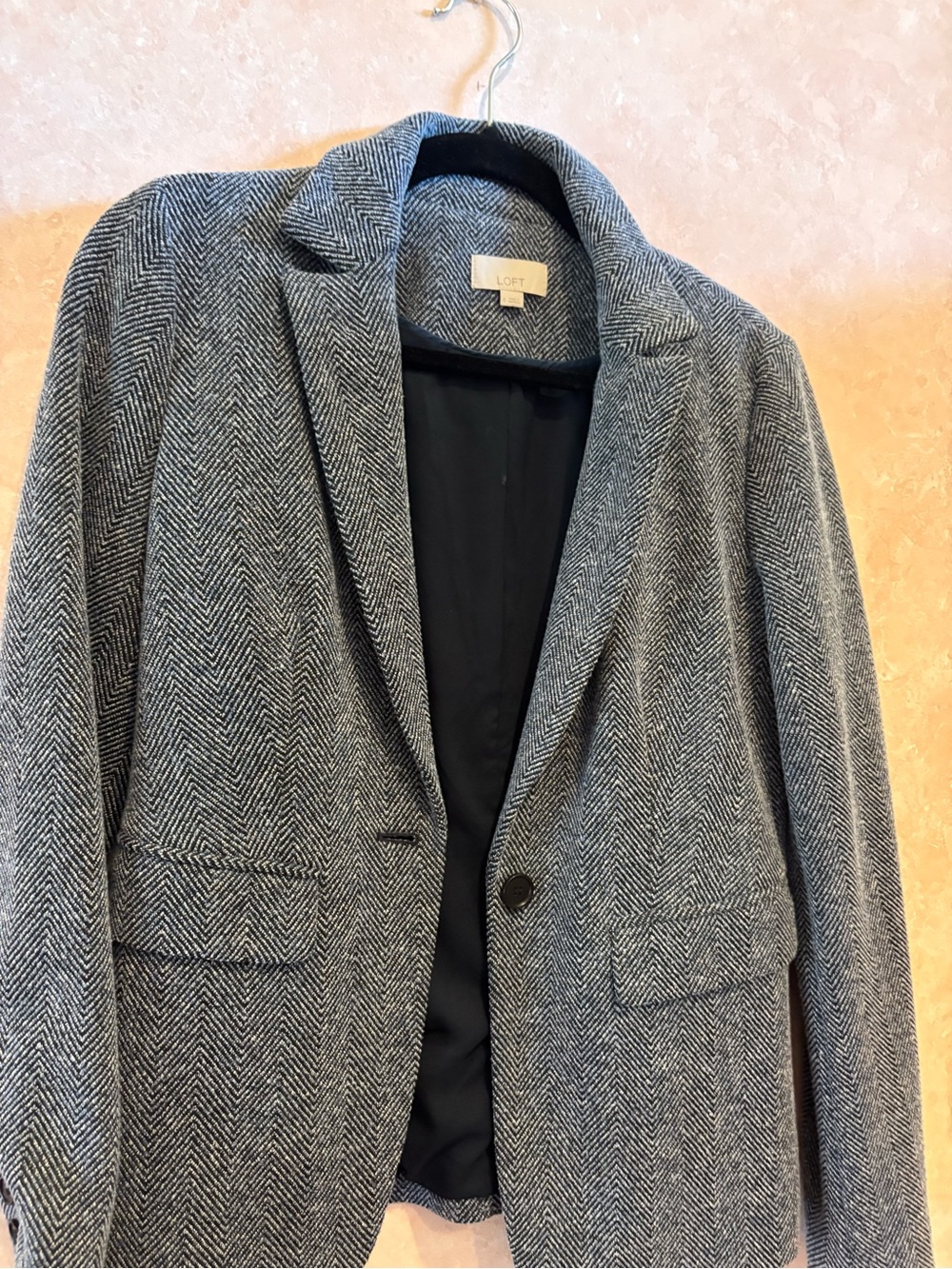LOFT Gray Herringbone Single-Button Blazer